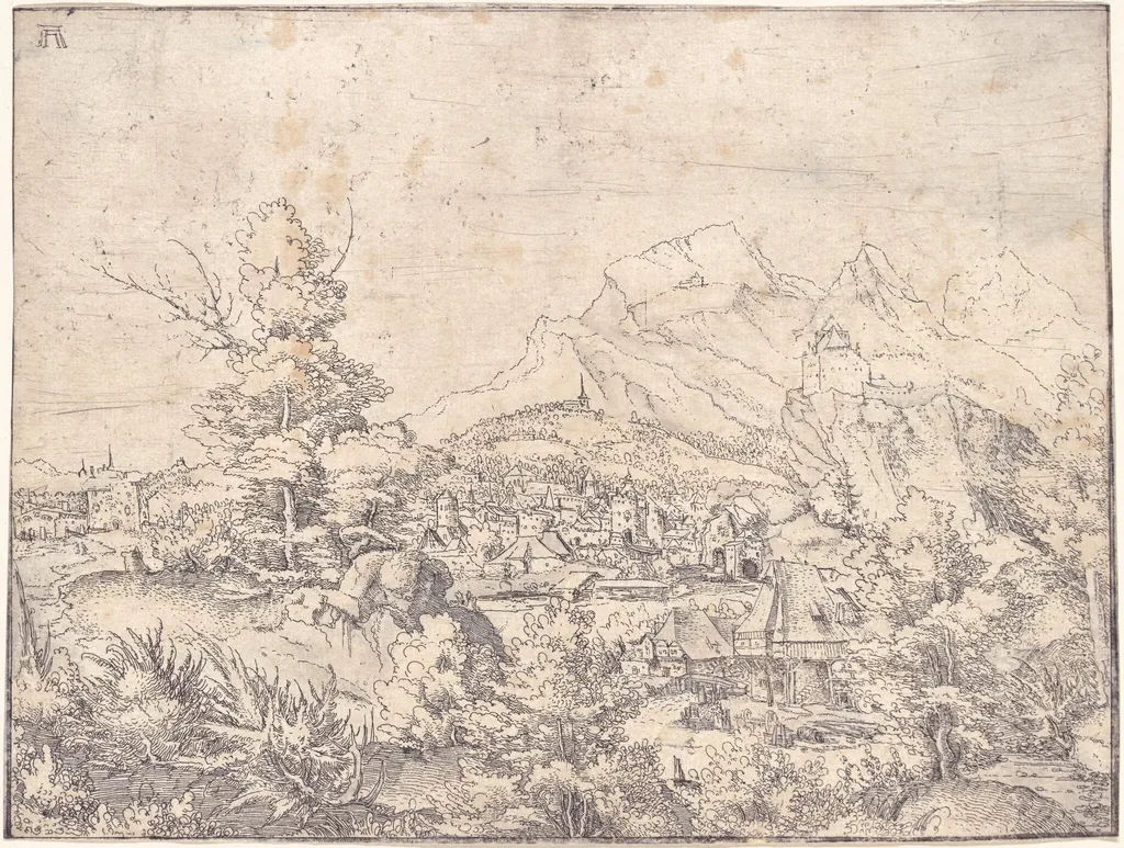 The Great Landscape with the Water Mill, by Albrecht Altdorfer, watercolor, 1520