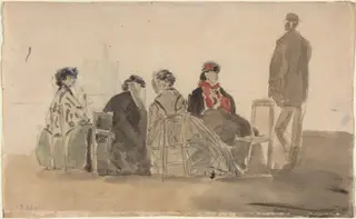 Four Ladies Seated at Trouville, by Eugène Louis Boudin, chalk, 1866