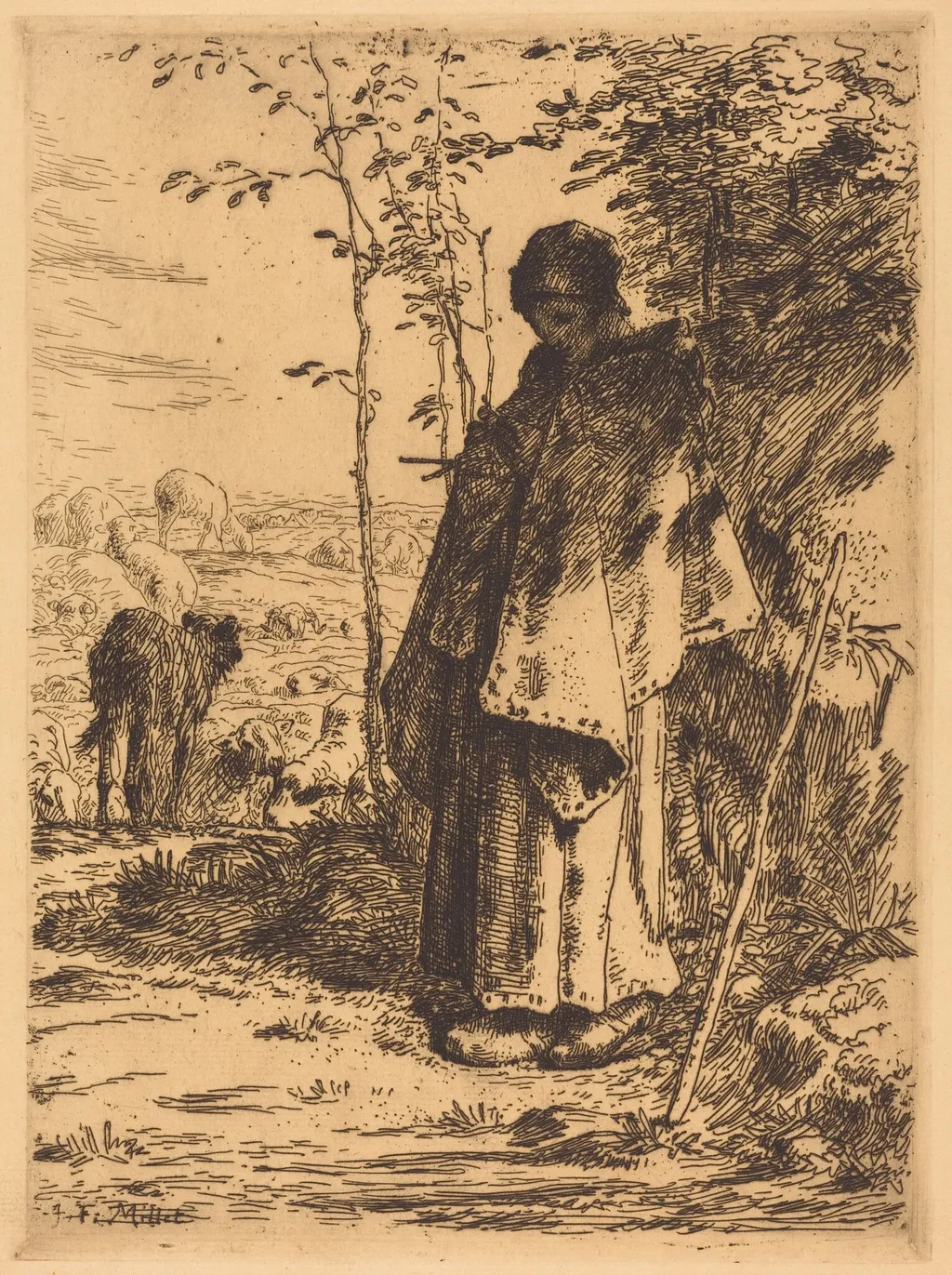 The Large Shepherdess (La grande bergere), by Jean François Millet, ink, 1862