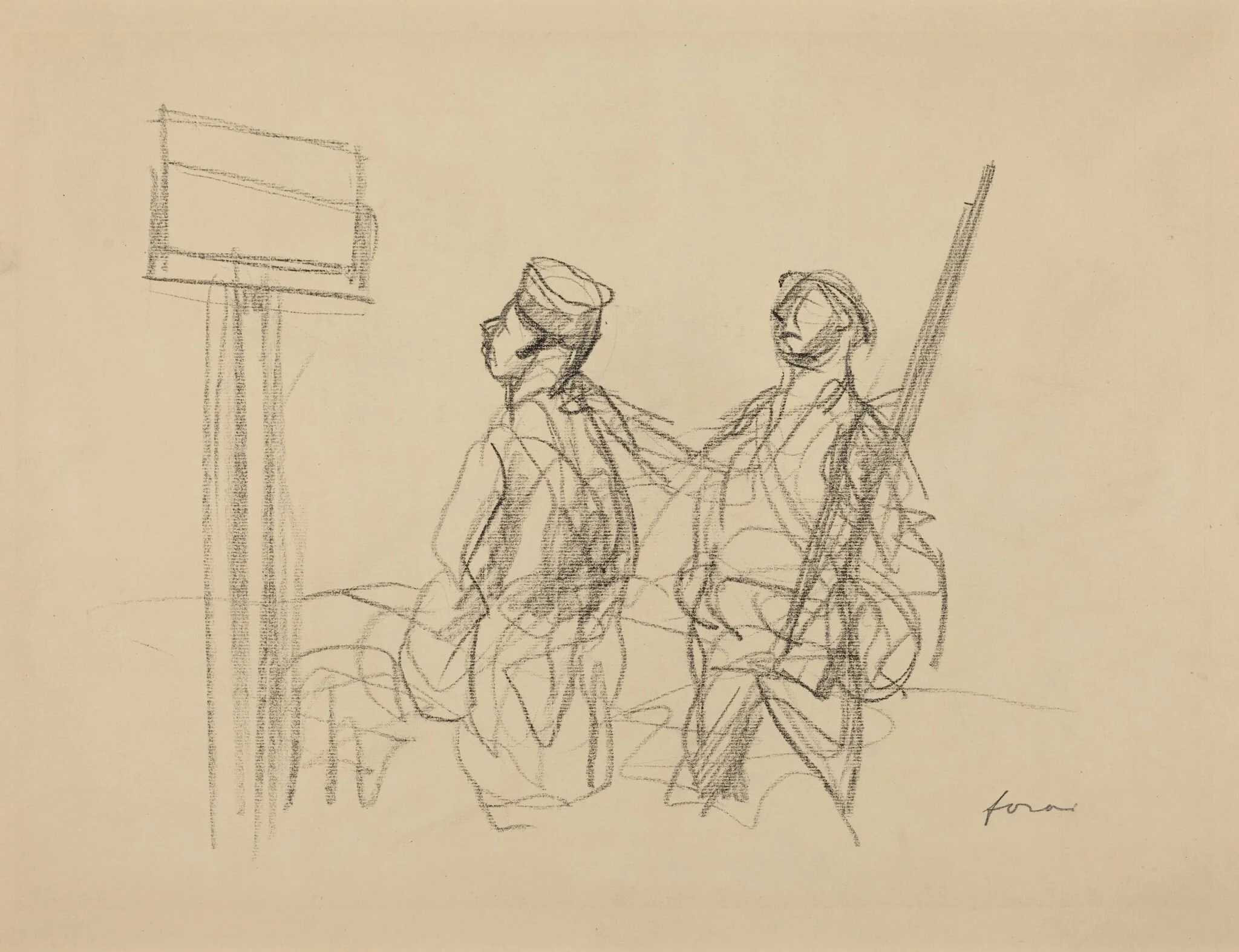 Two Soldiers Looking at a Placard, detail