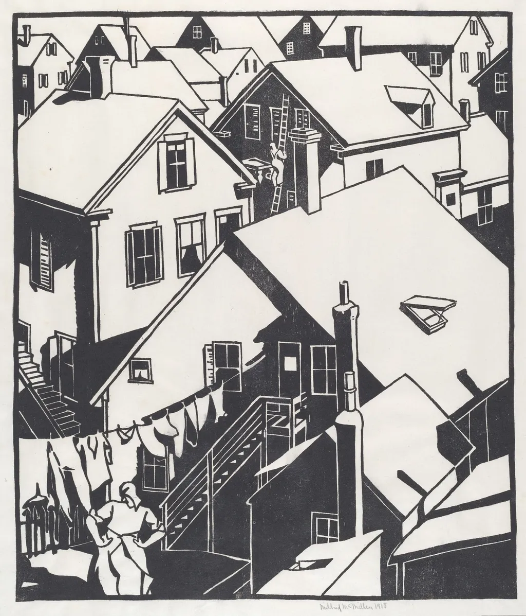 Housetops, by Mildred McMillen, ink, 1918