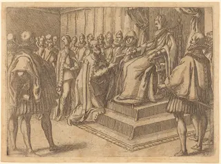 Reception of the Envoy of Poland, by Jacques Callot, ink, 1612