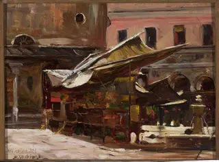 From a fair in Italy – Venice, by Marian Trzebiński, oil, 1901