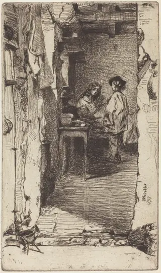 Rag Pickers, Quartier Mouffetard, Paris, by James McNeill Whistler, ink, 1858