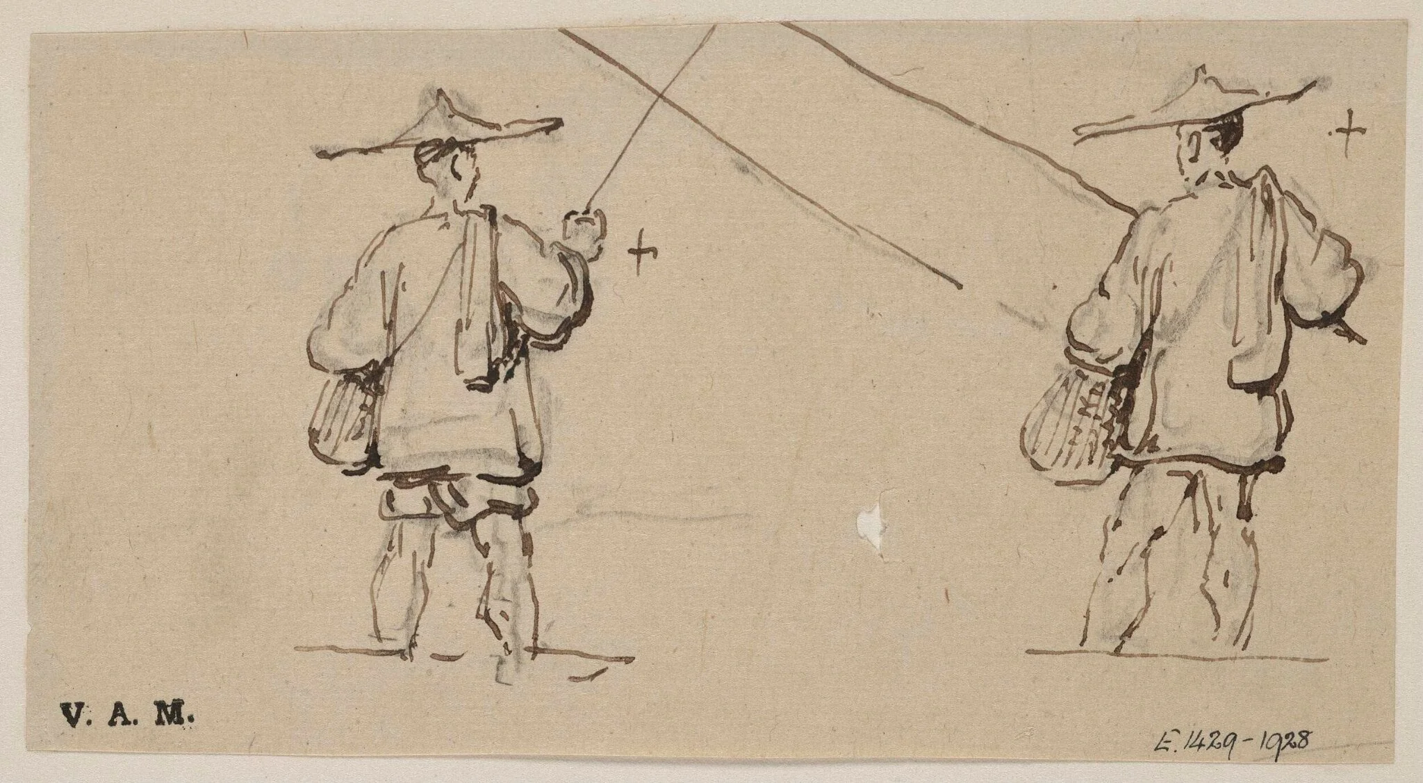Two drawings of fishermen, detail