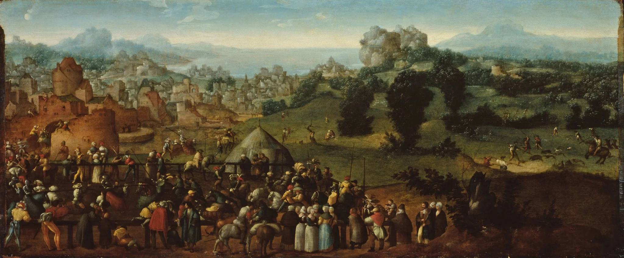 Landscape with Tournament and Hunters, detail