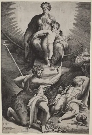 The Vision of St. Jerome, by Giulio Bonasone, ink, 1539