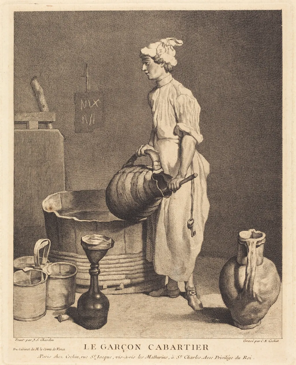 Le Garcon cabaretier, by Charles-Nicolas Cochin I, ink, 1740