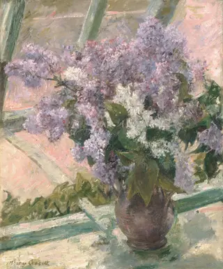 Lilacs in a Window, by Mary Cassatt, oil, 1890