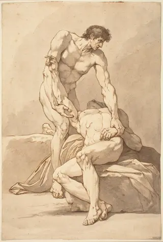 Two Nude Men, by Johann Heinrich Lips, ink, 1784