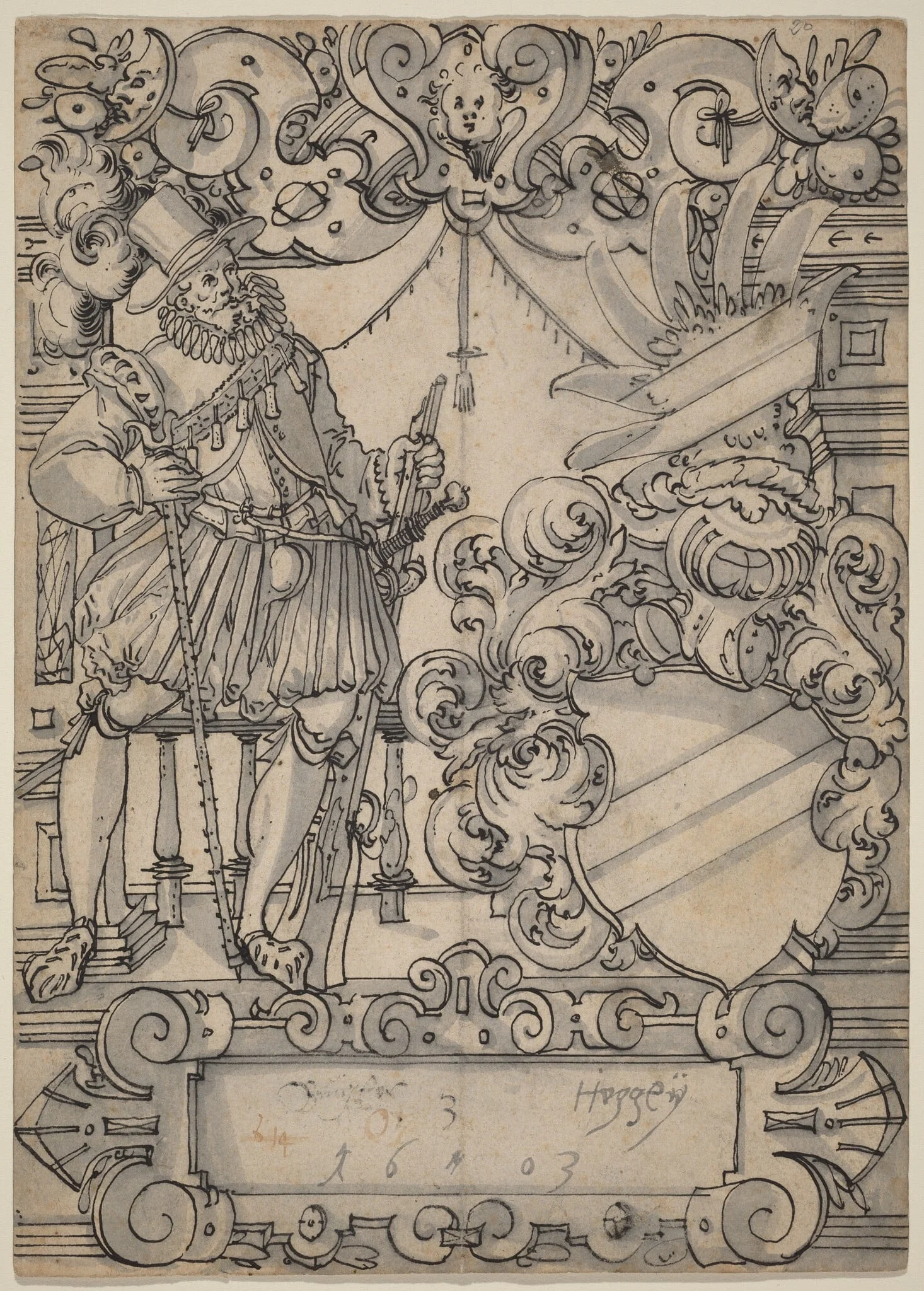A Donor with a Coat of Arms (Schildbegleiter und Wappenschild mit Schrägbalken), detail