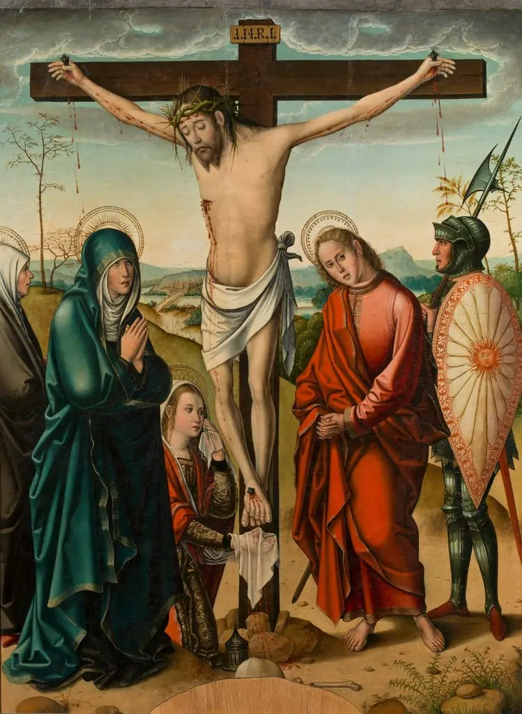 Crucifixión, by Master of Astorga, oil, 1501