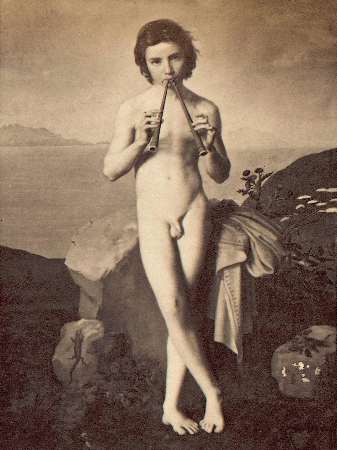 A young flute player by the sea, detail