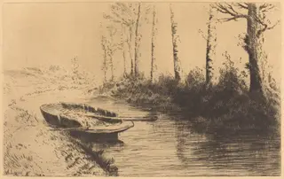 Canal Seen by Morning Light (Le canal: Effet du matin), by Alphonse Legros, ink, 1874