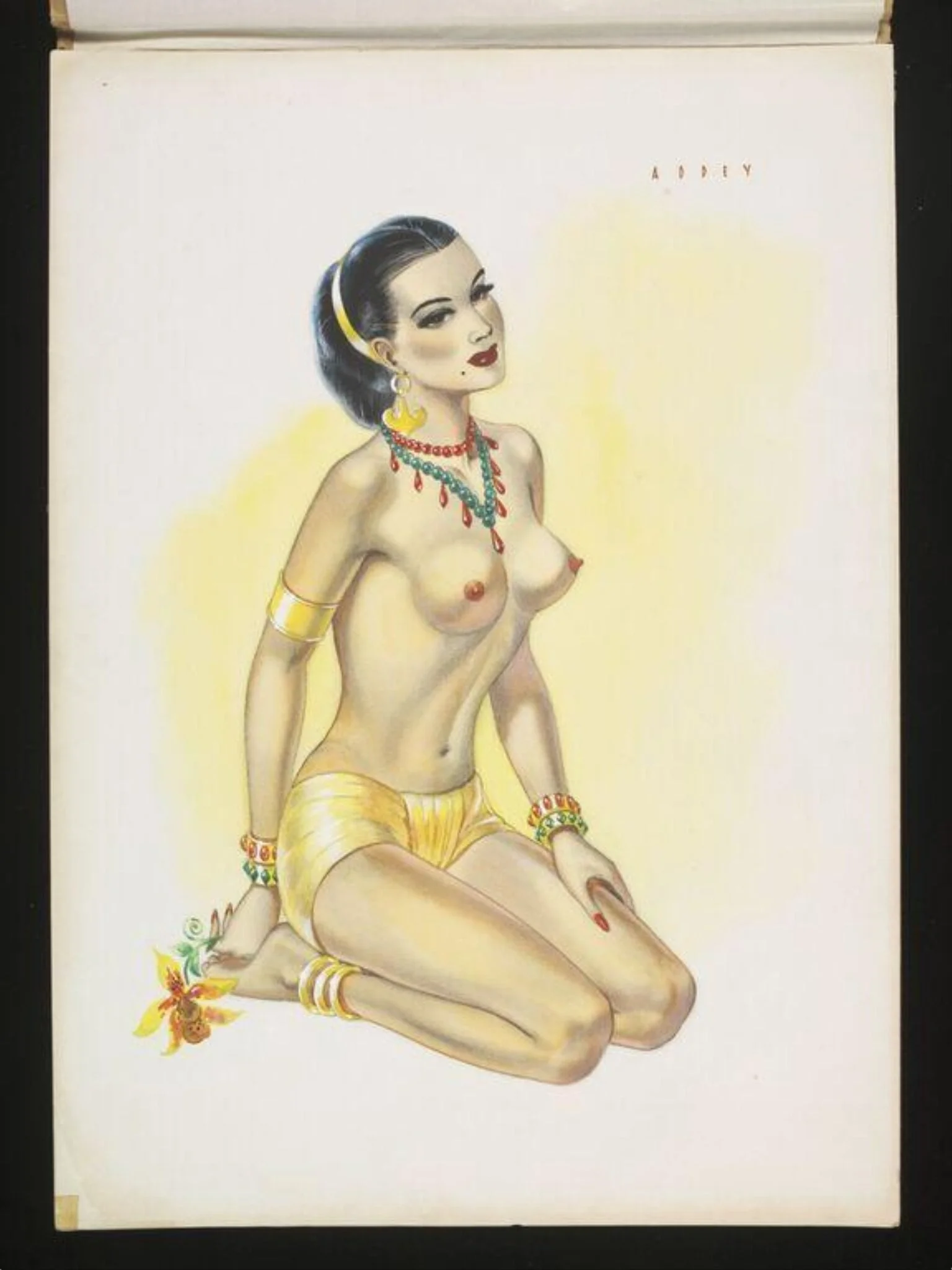 'Pin-up' wearing a loin cloth and jewellery, detail