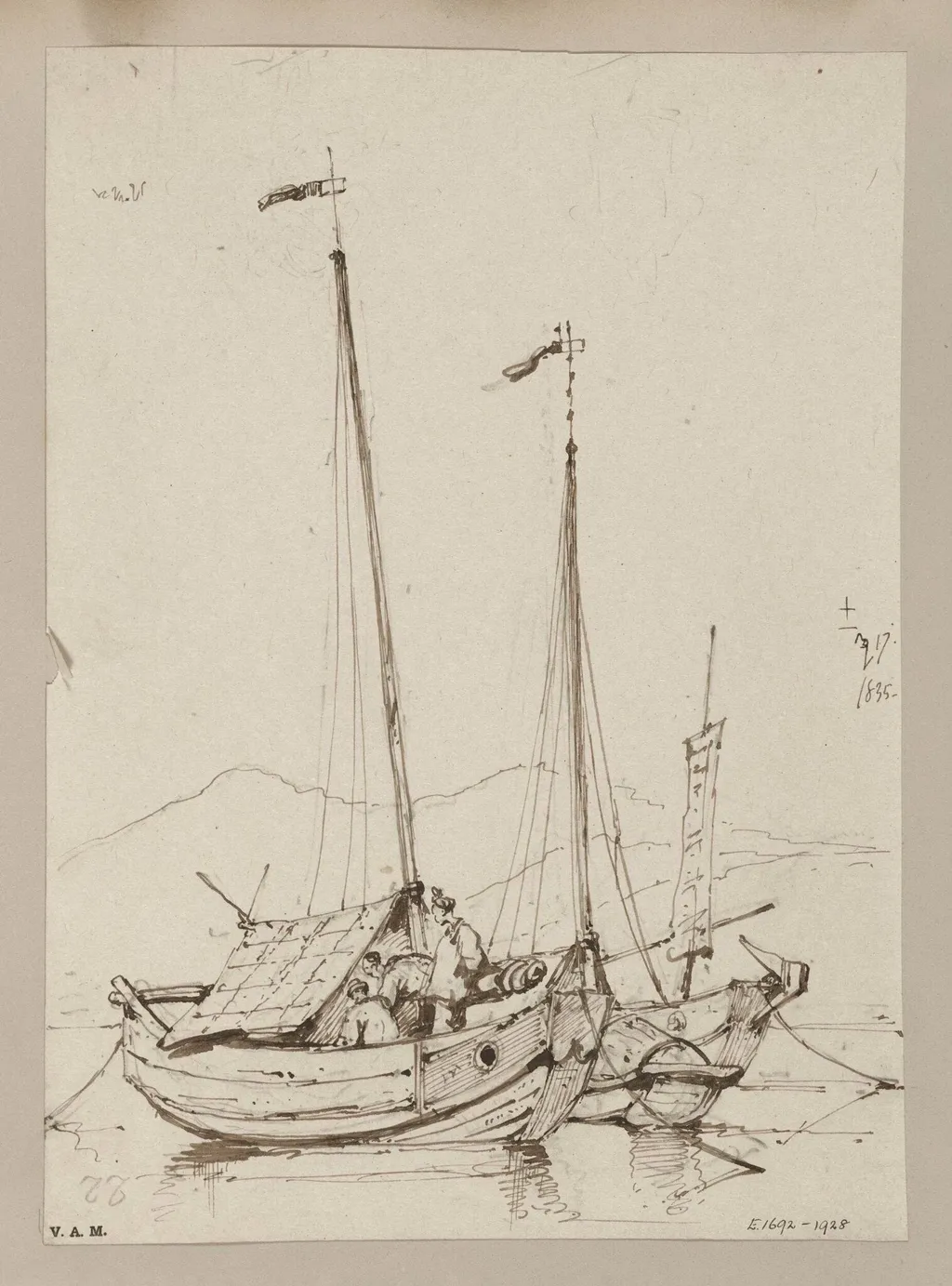 Two small junks at anchor, Macau, by George Chinnery, 14
