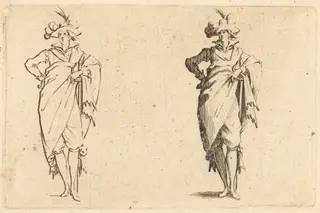 Gentleman Viewed from the Front with Hand on Hip, by Jacques Callot, ink, 1622