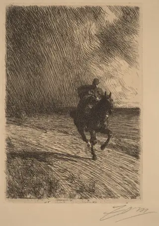 Storm, by Anders Zorn, ink, 1891