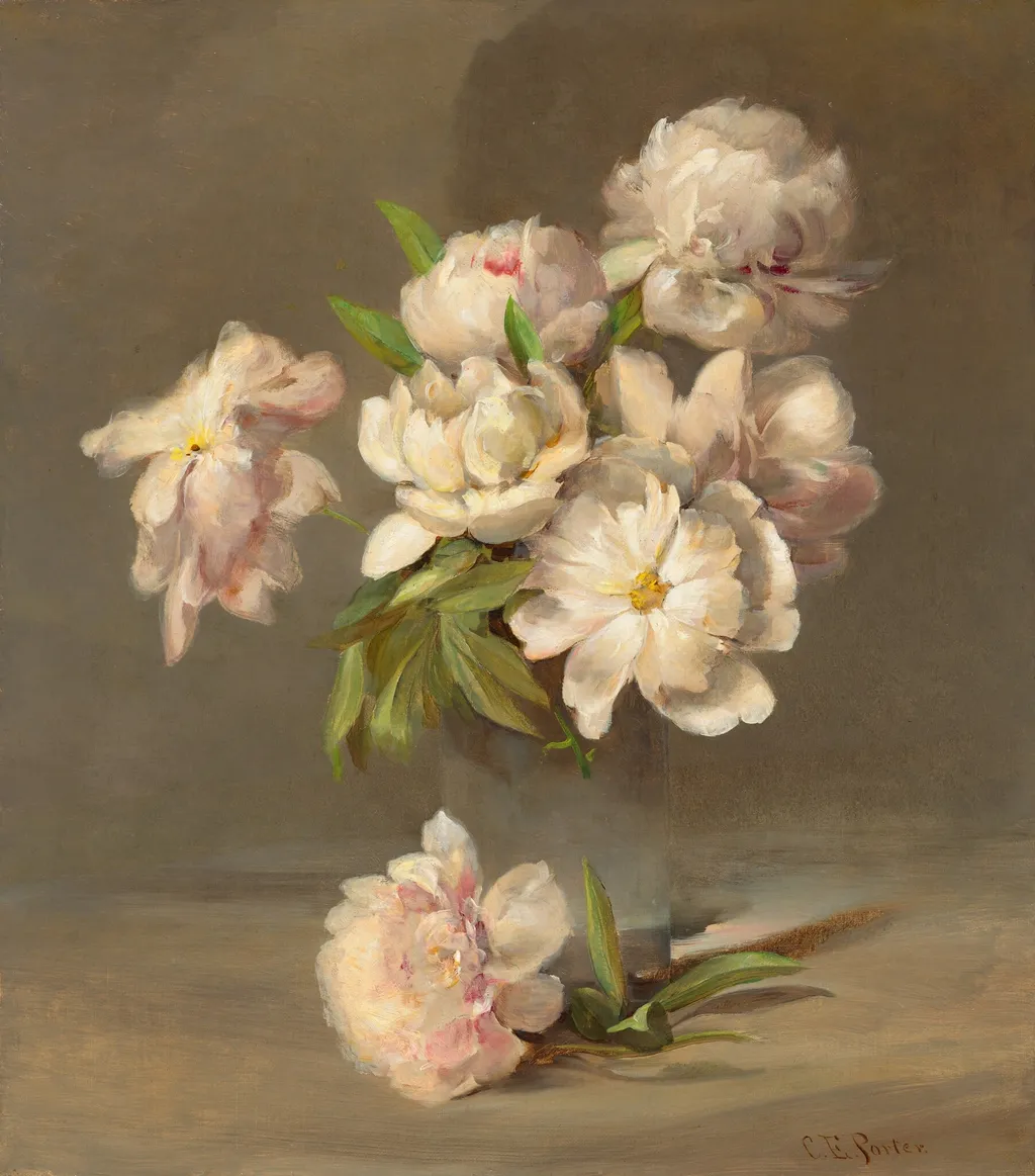 Peonies in a Vase, by Charles Ethan Porter, oil, 1885