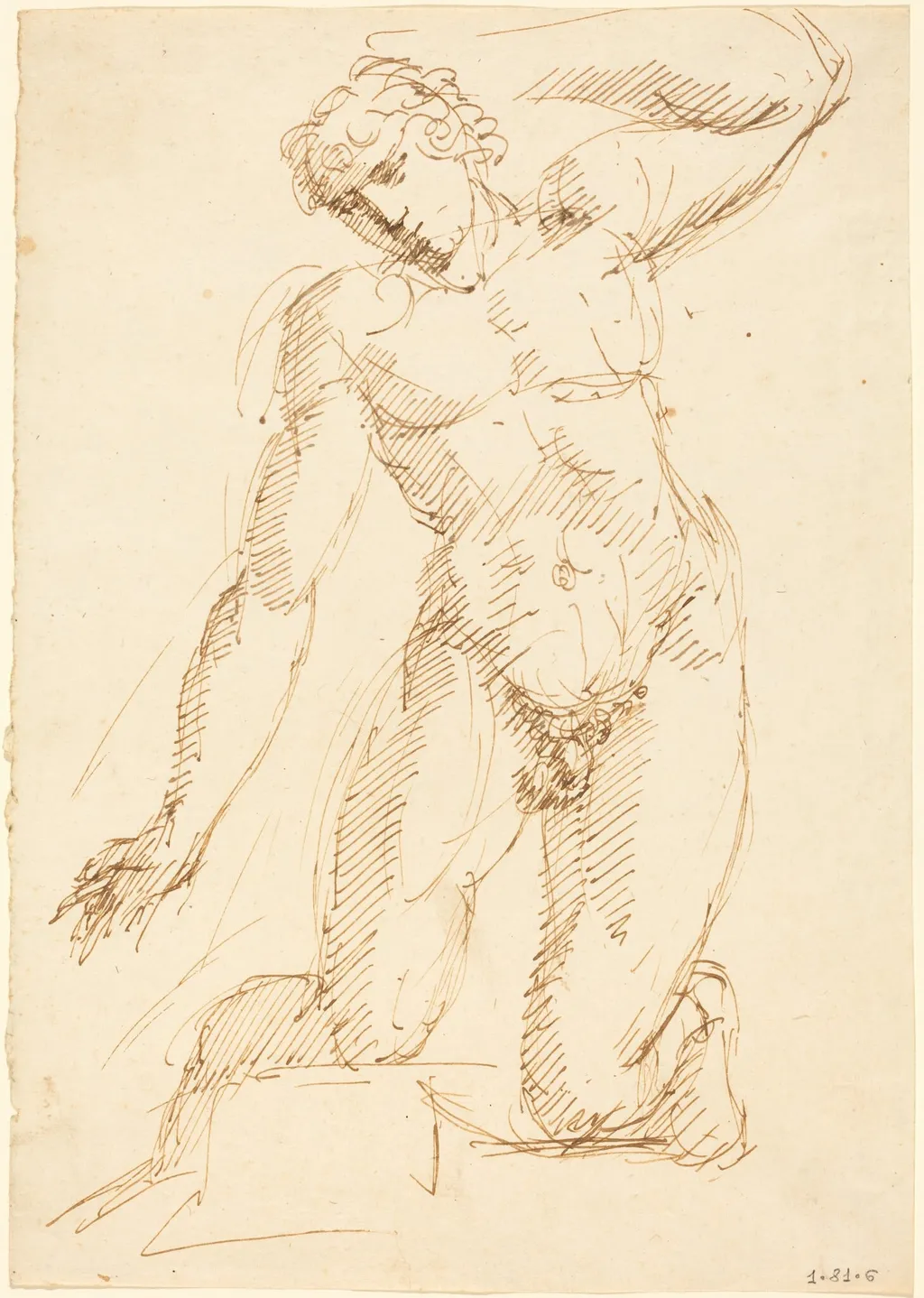A Male Nude Kneeling, by Pelagio Palagi, ink, 1818