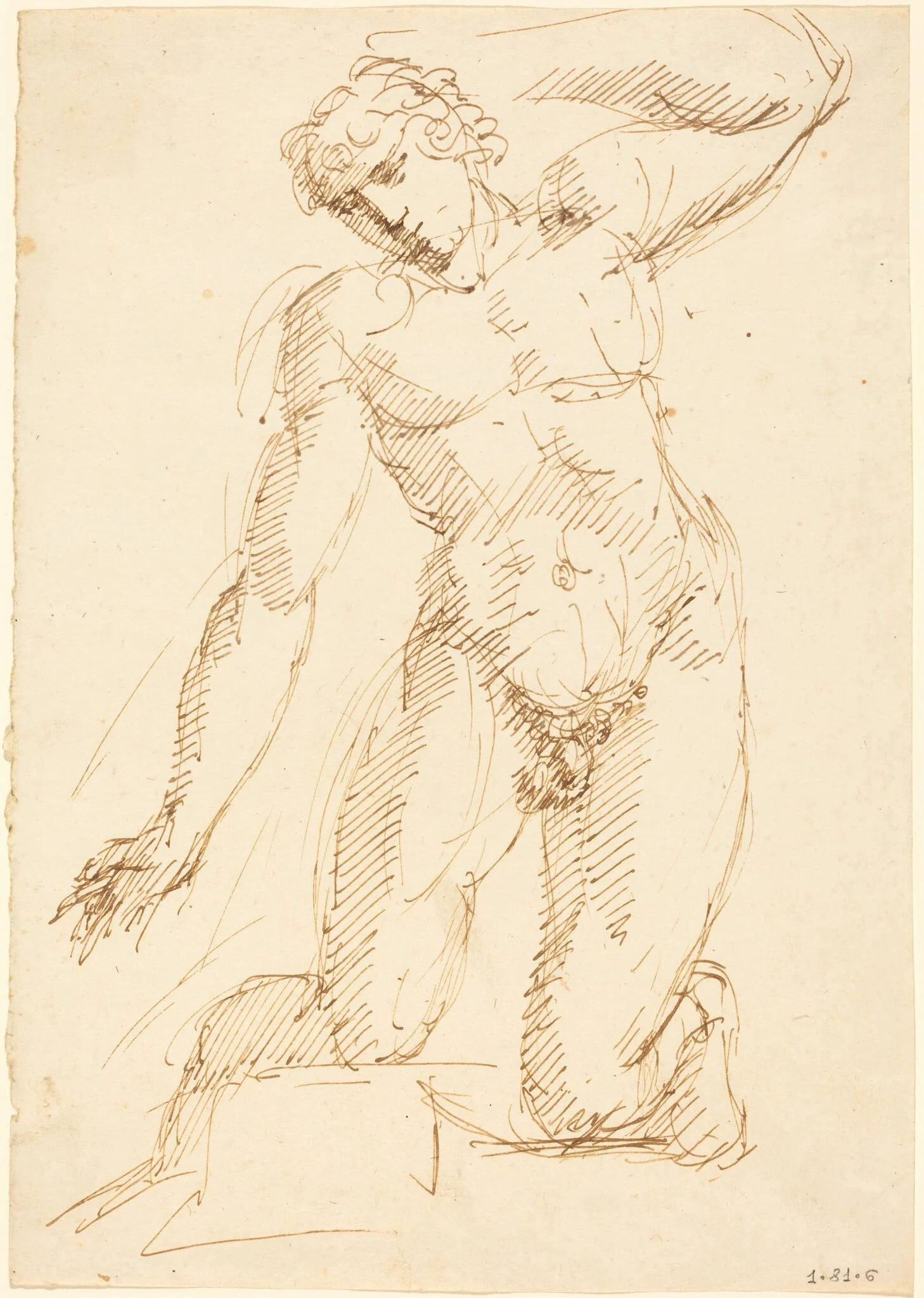 A Male Nude Kneeling, detail