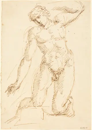 A Male Nude Kneeling, by Pelagio Palagi, ink, 1818