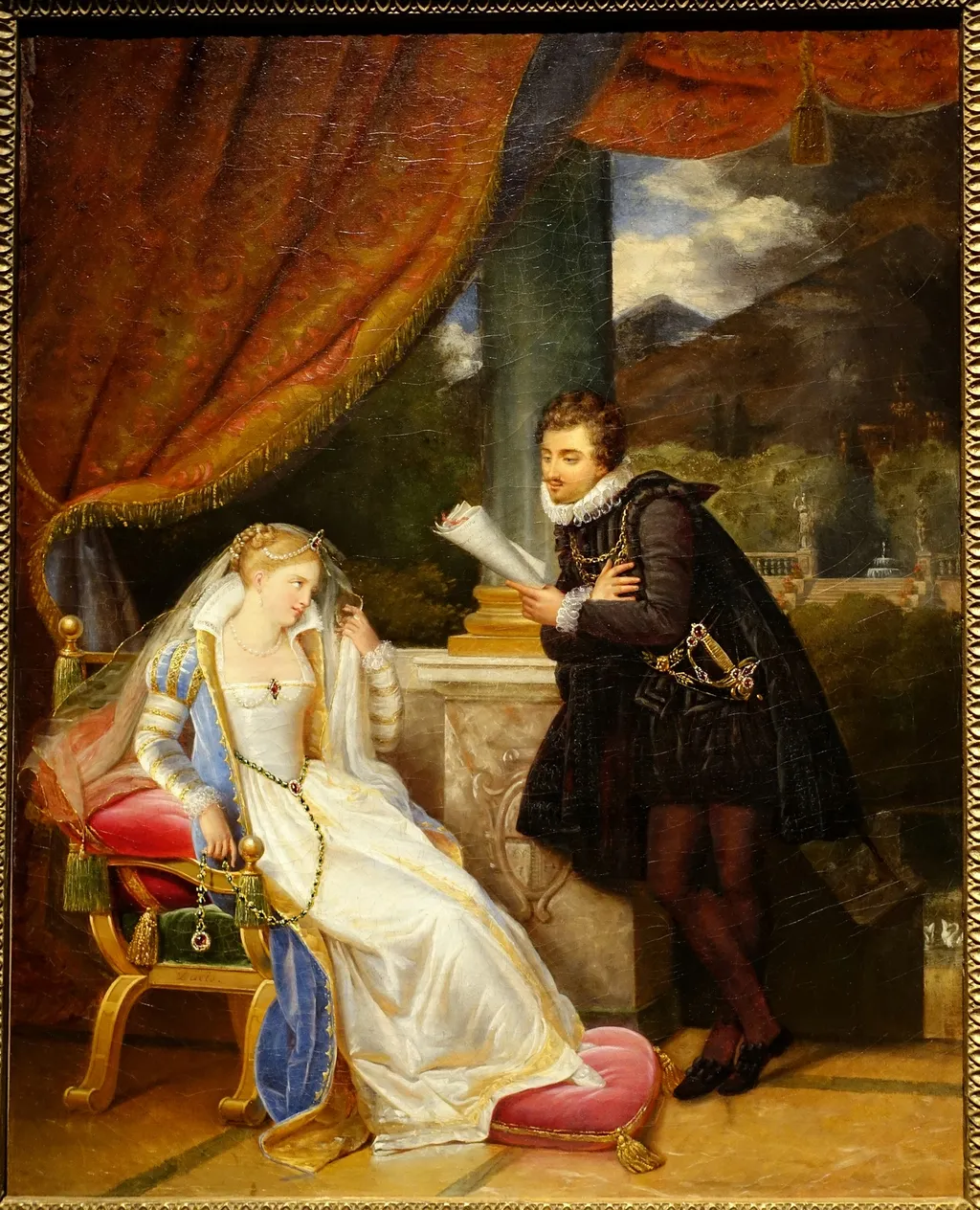 Le Tasse lisant à la princesse Éléonore un épisode de « La Jérusalem délivrée », by Louis Ducis, oil, 1821