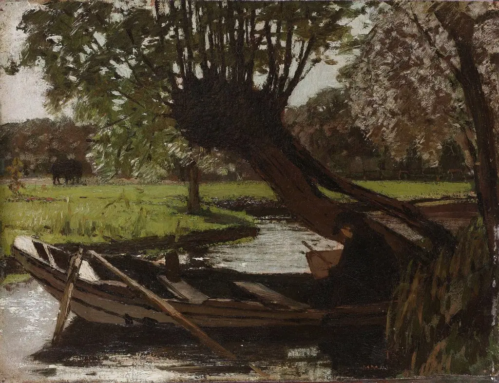 Boat with a Pollard Willow, by Matthijs Maris, oil, 1863