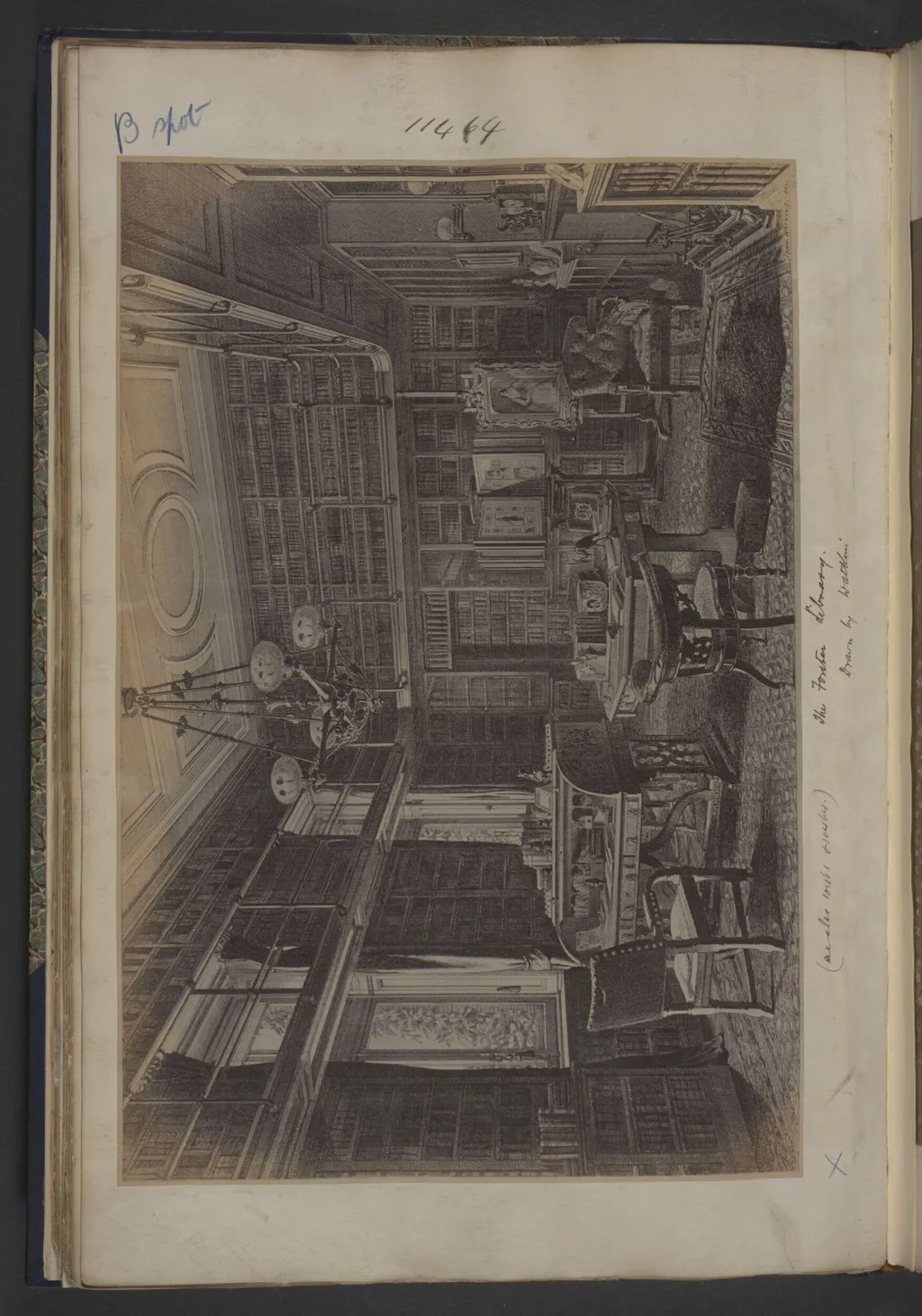 View of the library of the late Mr John Forster, by John Watkins, 1850