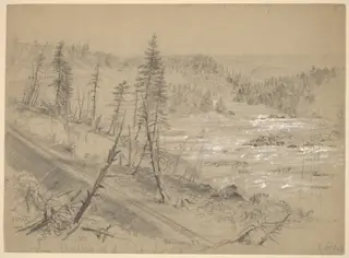 Railroad on the Dalles of the St. Louis, by Alfred R. Waud, chalk, 1882