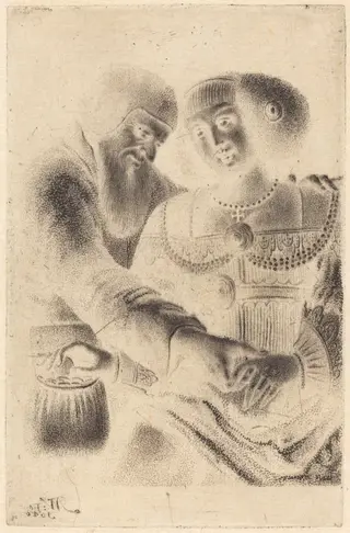 Man and Woman Embracing, by Master NW, ink, 1640