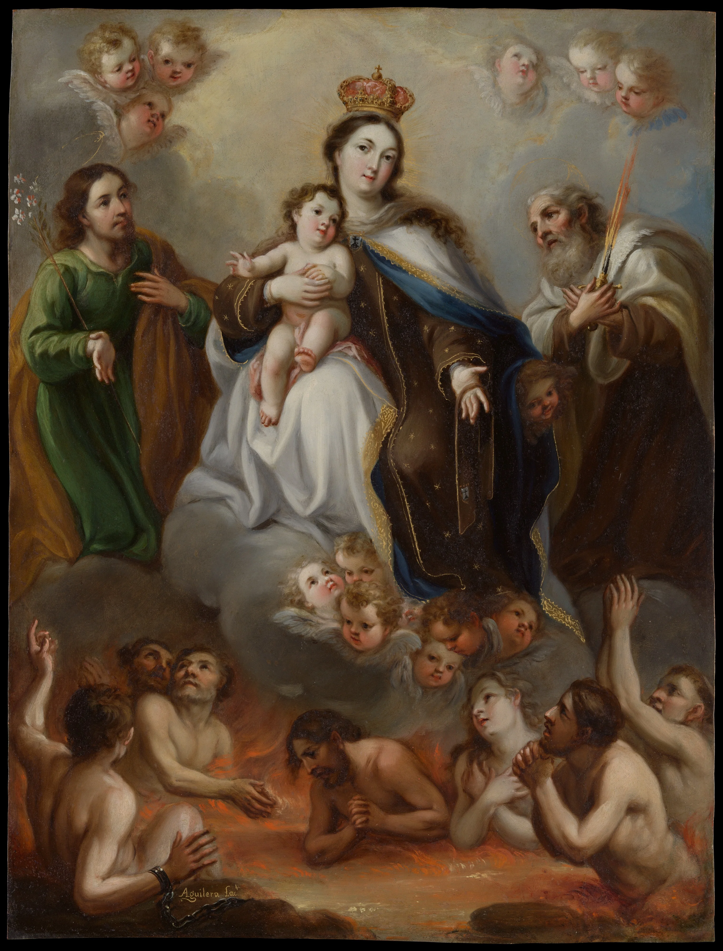 The Virgin of Carmen and the Souls of Purgatory with St. Joseph and the Prophet Elijah, detail
