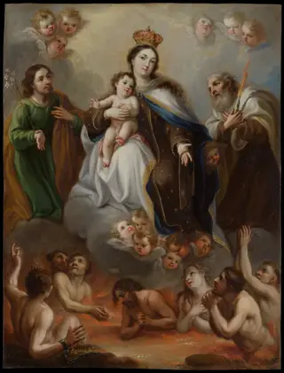 The Virgin of Carmen and the Souls of Purgatory with St. Joseph and the Prophet Elijah, by Juan Francisco de Aguilera, unspecified, 1720