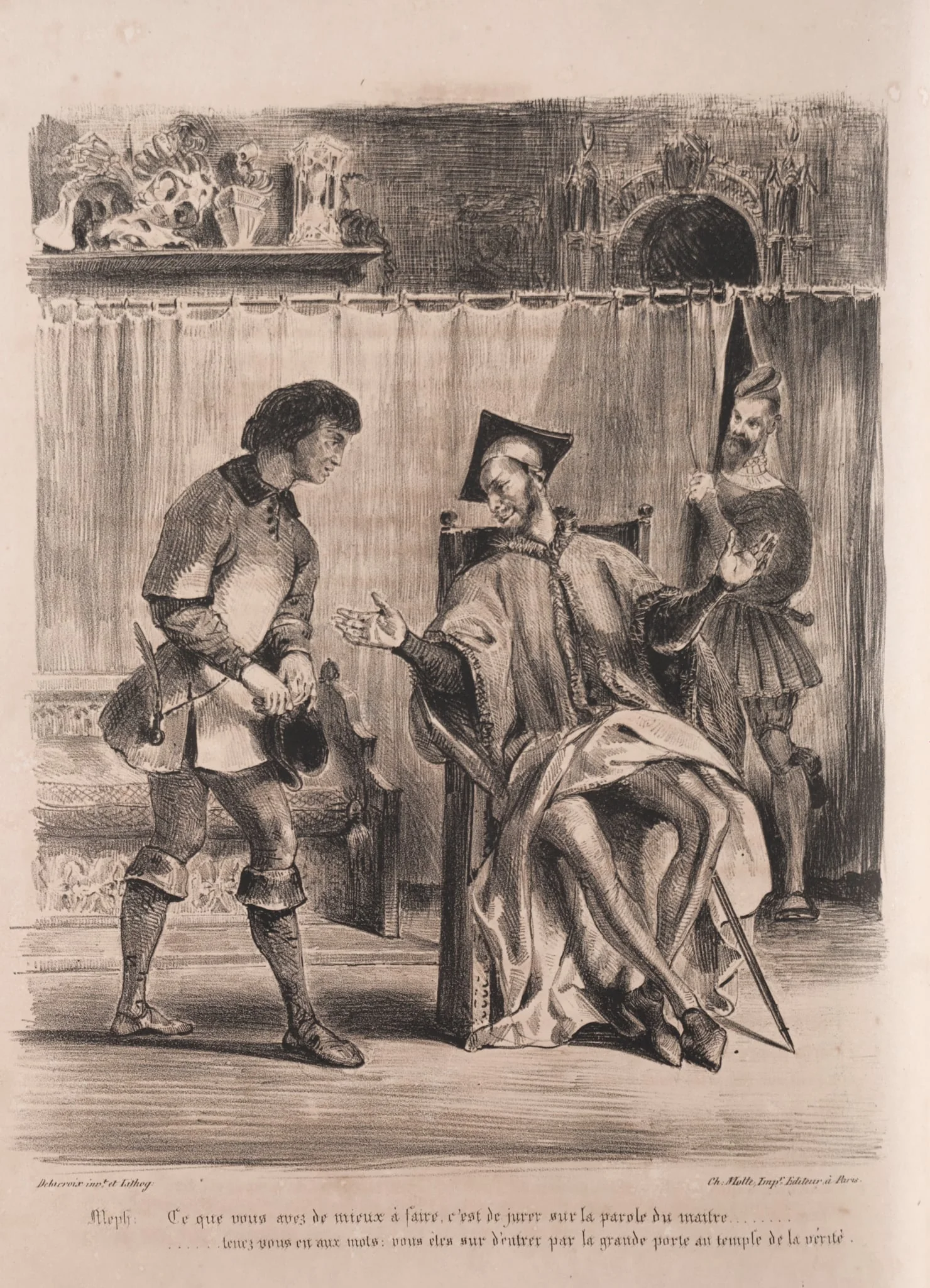 Illustrations for Faust: Méphistophélé receives the schoolboy, detail