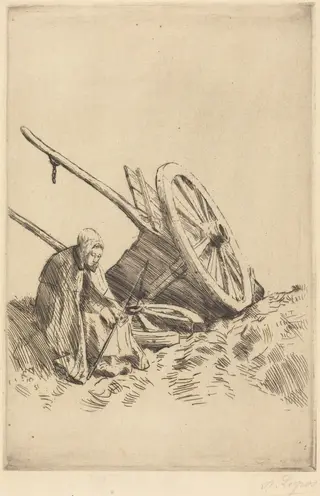 Broken Cart (La charrette brisee), by Alphonse Legros, ink, 1874