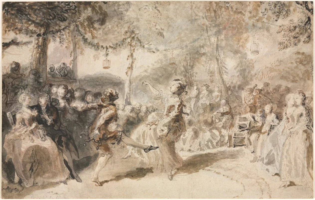 Costumed Dancers Performing in a Garden Tavern, detail