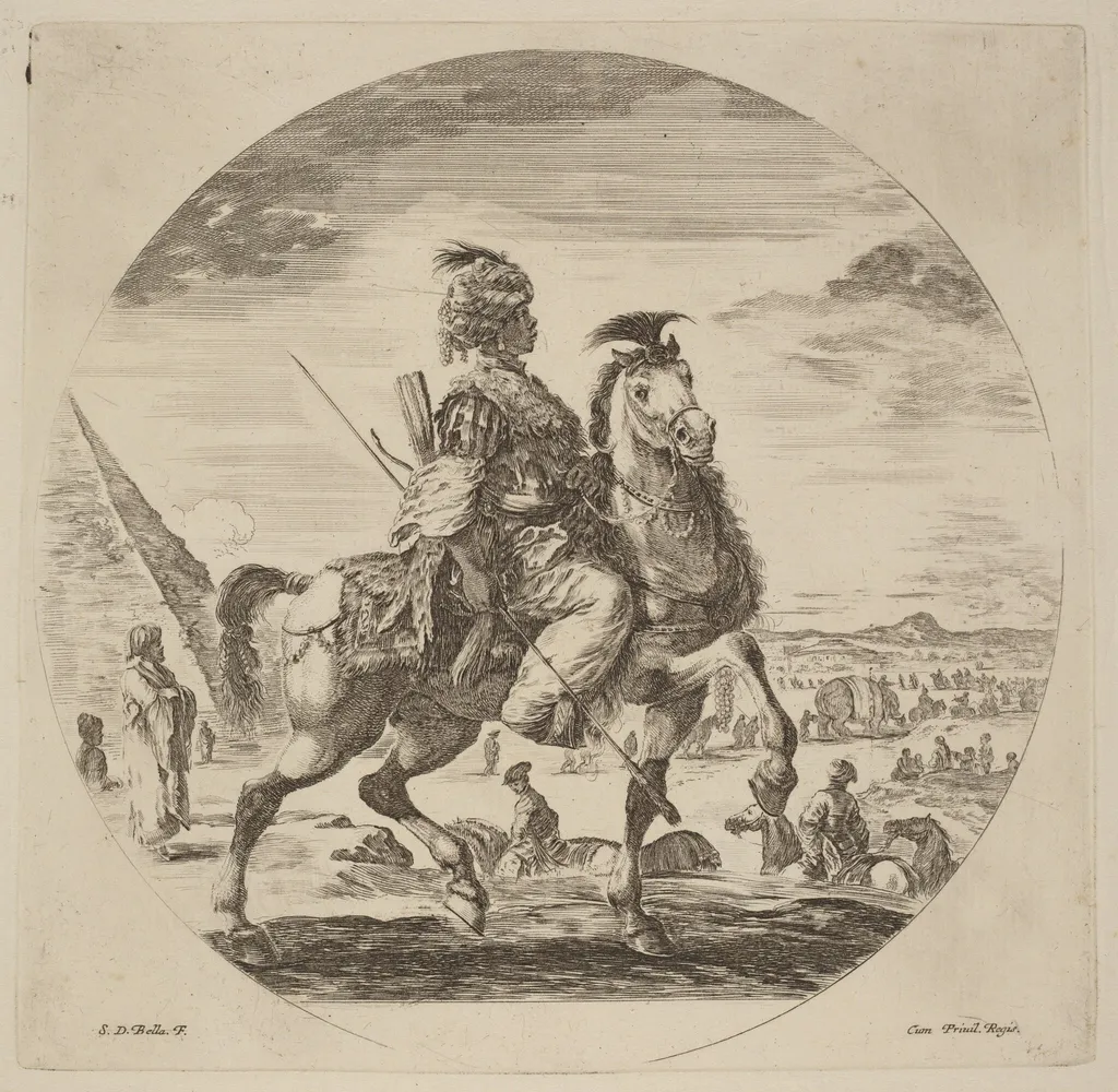 A Black Horseman, by Stefano Della Bella, ink, 1637