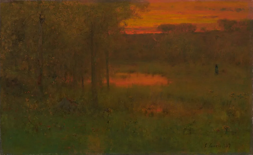 Landscape, Sunset, by George Inness, oil, 1888