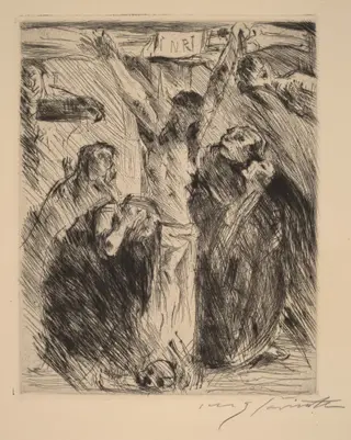 Kreuzigung, nach dem Altarbild in Tölz (Crucifixion, after the Altarpiece at Tölz), by Lovis Corinth, ink, 1922