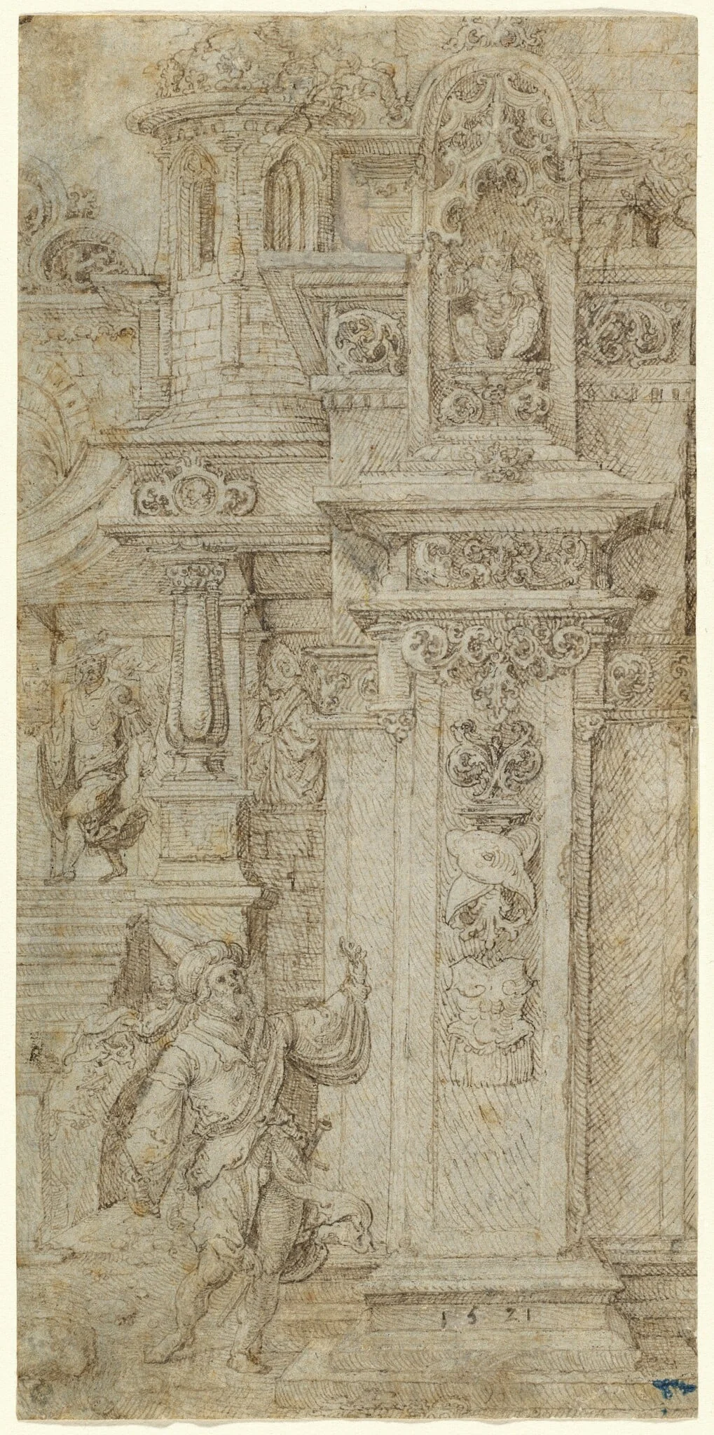Two Kings and a Woman Leaving an Elaborate Palace, detail