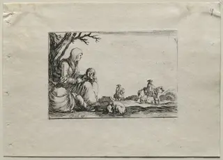 Caprices:  Seated Beggar Woman with Two Children, by Stefano Della Bella, 1642