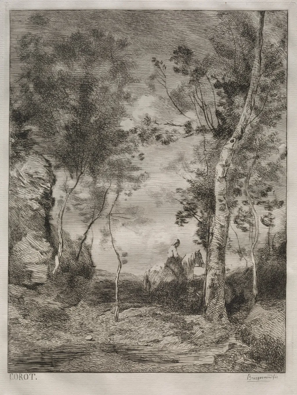 Landscape, or The White Horse, after Corot, by Félix Bracquemond, 1858