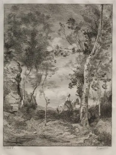 Landscape, or The White Horse, after Corot, by Félix Bracquemond, 1858