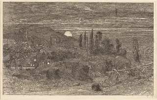 The Rising Moon, or An English Pastoral, by Samuel Palmer, ink, 1857