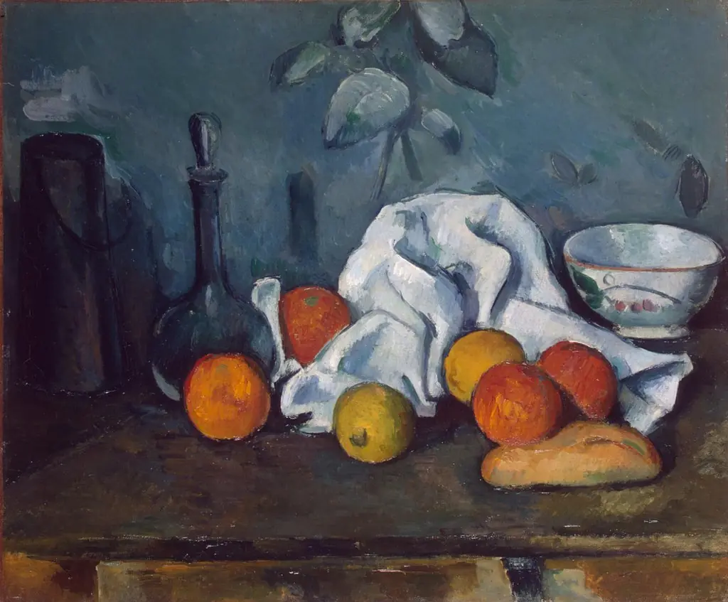 Boîte à lait, carafe et bol, by Paul Cezanne, oil, 1890
