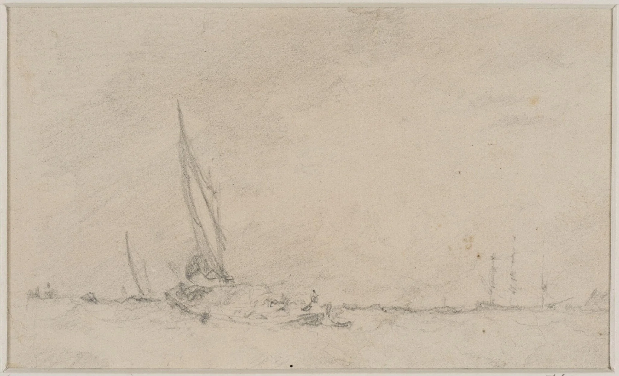 River Scene with bridge, detail