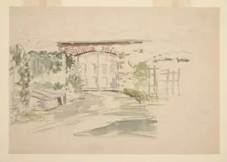 Sketch of a path and gate in the garden at Gwaynynog, by Beatrix Potter, watercolor, 1909