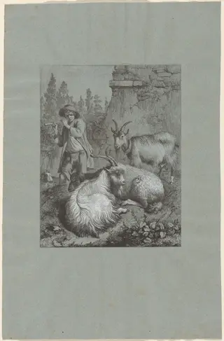 Shepherd Playing a Flute with Goats, by Francesco Londonio, ink, 1764