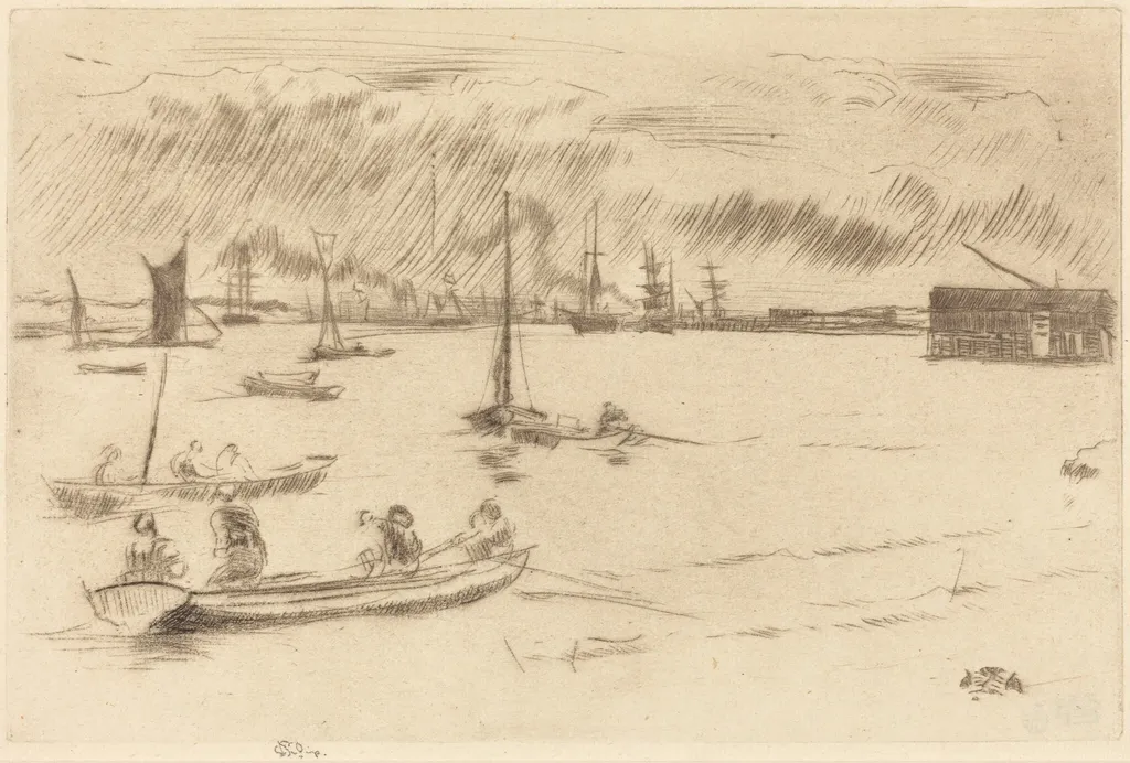 The Thames Towards Erith, by James McNeill Whistler, ink, 1877
