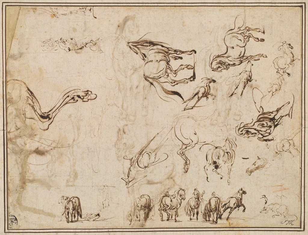 Studies of Horses [verso], by Jacques Callot, ink, 1612